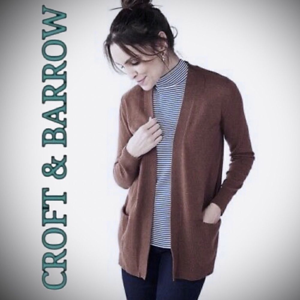 Croft & Barrow Women's “The Classic Cardigan” Open Front • Brown • XS • NWT